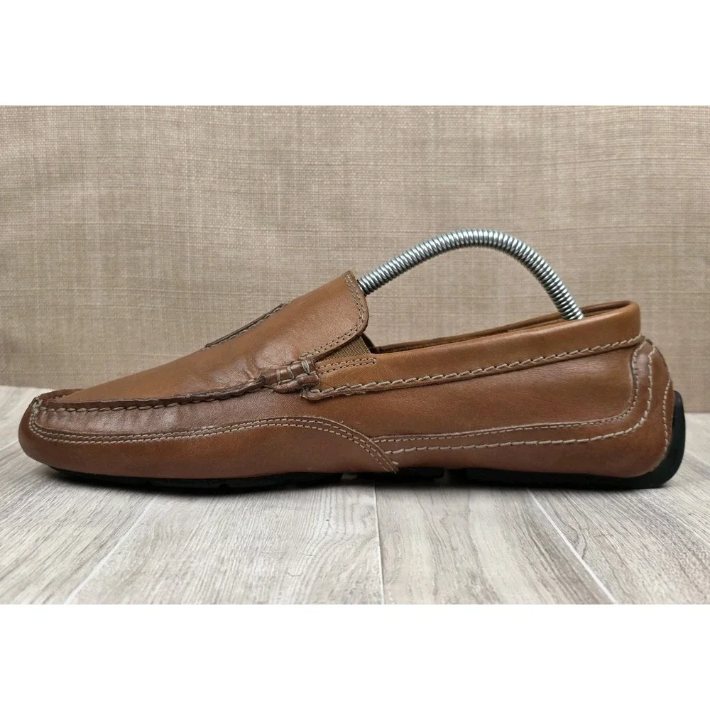Clarks Ashmont Race Mens 9.5M Light Tan Leather Driving Moccasin Loafers Shoes